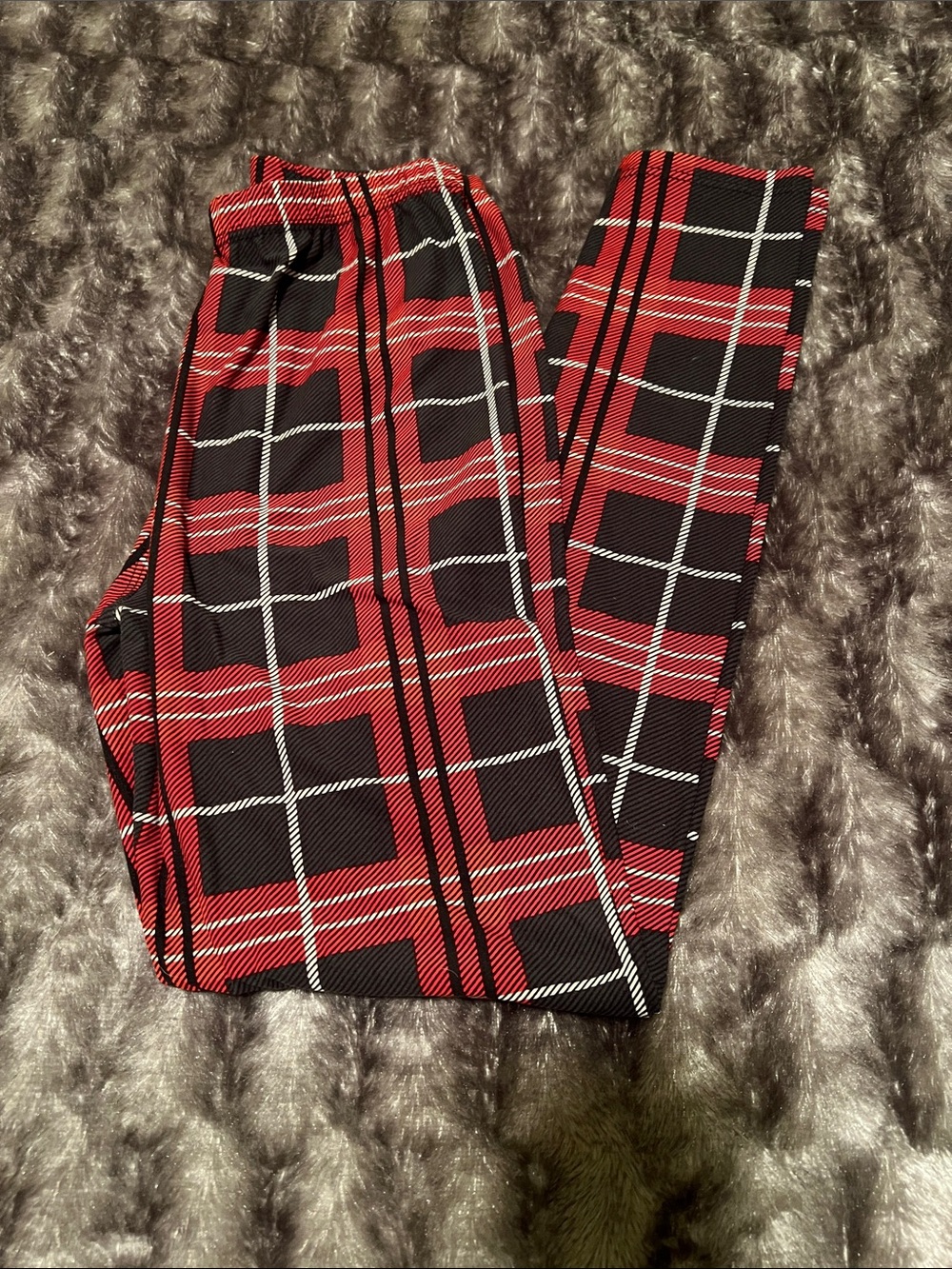 Agnes and Dora Red and Black Plaid Leggings, Small/Medium